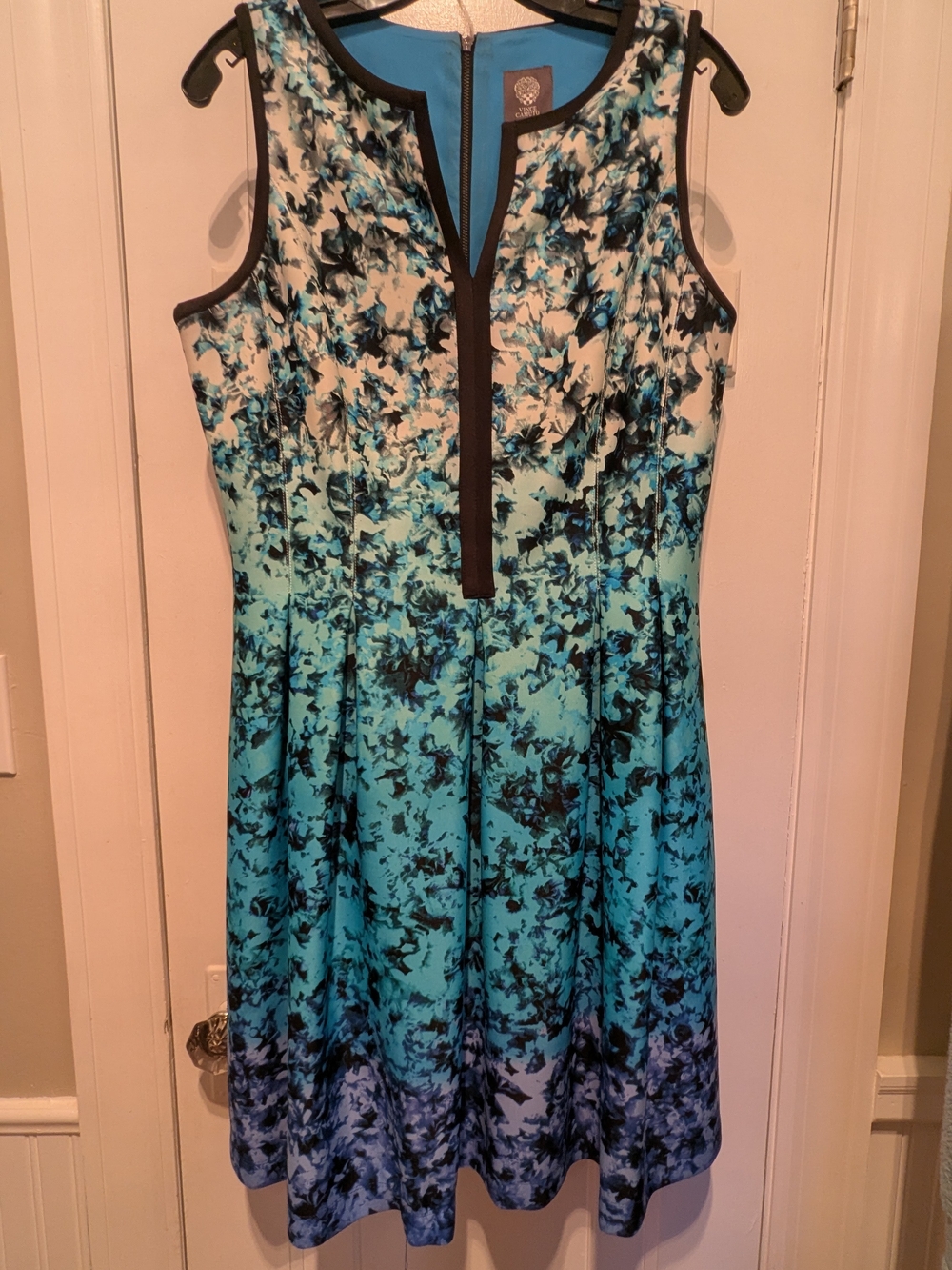 Sleeveless Blue Ombre Floral Fit & Flare Dress